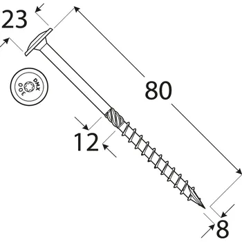 Vrut CT 08080 tesařský vrut s talířovou hlavou 8x80 50kus/bal
