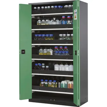 Skříň na chemikálie Systema CS-106F, skládací dvoukřídlé dveře zelené, 6 výsuvých van