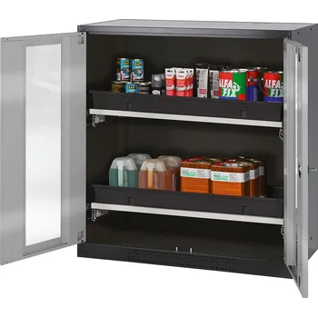 Skříň na chemikálie Systema CS-102G, korpus antracitový, křídlové dveře stříbrné, 2 výsuv. vany