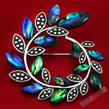 Brož Brož z perleti paua ve tvaru vavřínu, cca 42 x 42 mm (BP1030V)