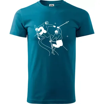 Pánské tričko Lyžovaní - kresleny obrázek - Klasické pánské triko vyšší gramáže - M ( Petrolejová )