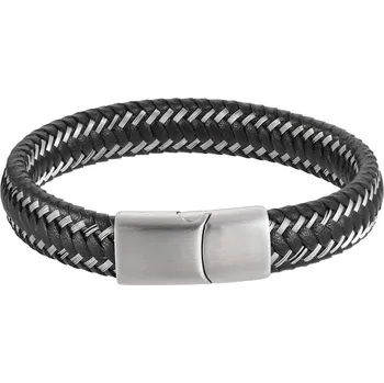Náramek Free Style Kožený náramek s chirurgickou ocelí BSS437 černá 22 cm