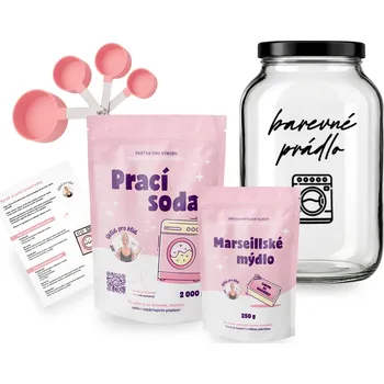 Prací prášek Úklid pro klid Startovací balíček pro domácí praní - JDU TO ZKUSIT Typ písma: Psací - růžové odměrky