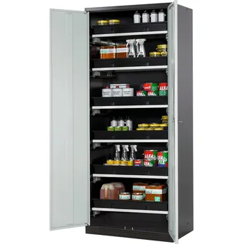 Skříň na chemikálie Systema CS-86, korpus antracitové barvy, křídlové dveře šedé, 6 výsuvných van