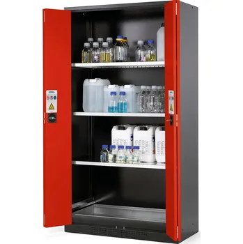 Skříň na chemikálie typ Systema CS-103F, skládací dveře červené, 3 vložné police a podlahová vana