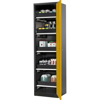 Skříň na chemikálie Systema CS-55R, dveřní závěs vpravo, dveře žluté, 5 výsuvných van