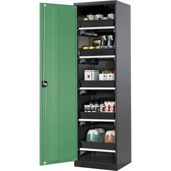 Skříň na chemikálie Systema CS-55L, dveřní závěs vlevo, dveře zelené, 5 výsuvných van