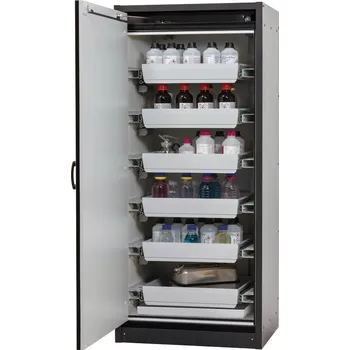 Protipožární skříň na nebezpečné látky asecos Basis-Line typ 30-96L, antracit-bílá, 6 ks vany