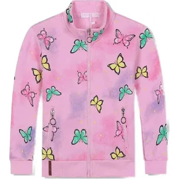 Dívčí mikina DĚTSKÁ ZATEPLENÁ MIKINA S MOTÝLI NA ZIMU Barva: Světle růžová, Velikost: 98