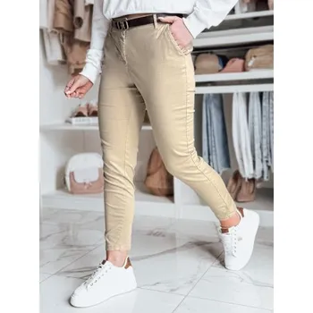 Dámské kalhoty Dámské kalhoty slim fit s páskem LINESKA tmavě béžové