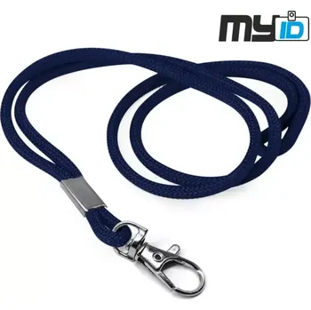 Šňůrka na krk s kovovou karabinou - kulatá, 1ks, tm. modrá