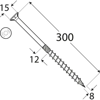 Vrut CS 08300 tesařský vrut se zapuštěnou hlavou 8 x 300 50kus/bal