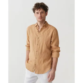 Pánská košile Magic Linen Pánská lněná košile NEVADA v karamelové barvě Velikost: S