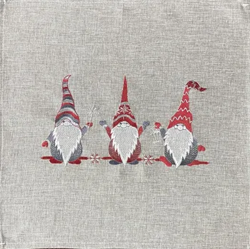 prostírání Šedé vánoční prostírání s červenou výšivkou skřítků Šířka: 40 cm | Délka: 40 cm