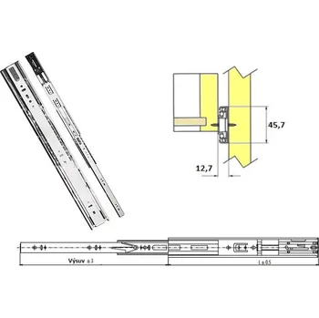 Nábytkové kování Plnovysuv 700mm L kul. s tlum./dotahem