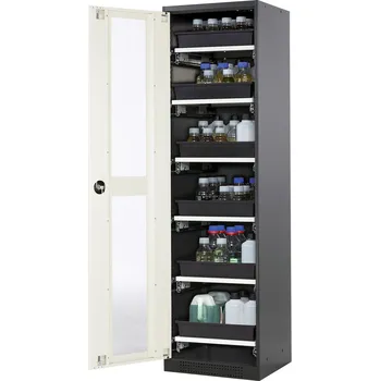 Skříň na chemikálie Systema CS-56LG, korpus antracitové barvy, křídlové dveře bílé, 6 výsuv. van