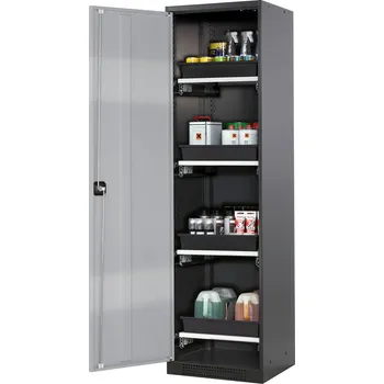 Skříň na chemikálie Systema CS-54L, dveřní závěs vlevo, dveře stříbrné, 4 výsuvné vany