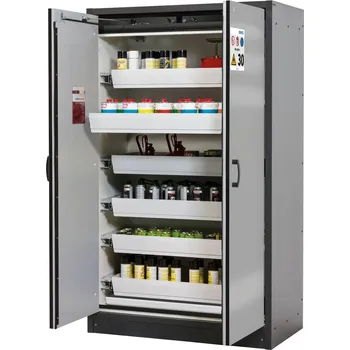 Protipožární skříň na nebezpečné látky asecos Basis-Line typ 30-126, 6 ks vany, antracit-stříbrná