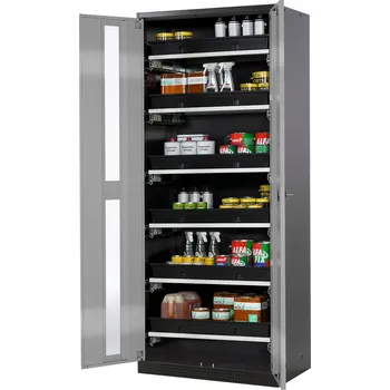 Skříň na chemikálie Systema CS-86G, korpus antracitový, křídl. dveře stříbrné, 6 výsuvných van