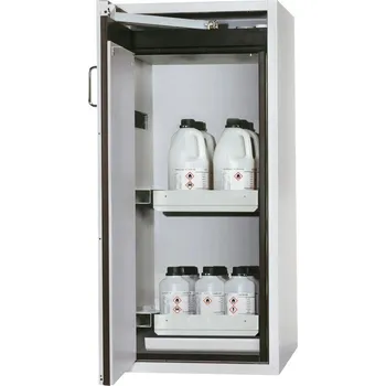 Protipožární skříň na nebezpečné látky asecos Edition G-600, 2 výsuvné vany, dveře levé, šedá