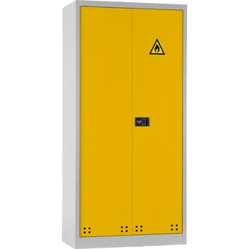 Skříň na chemikálie Tough, typ CS 95-195, korpus šedý / křídlové dveře žluté, 4 záchytné vany