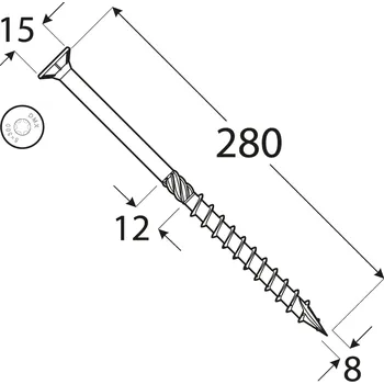 Vrut CS 08280 tesařský vrut se zapuštěnou hlavou 8 x 280 50kus/bal