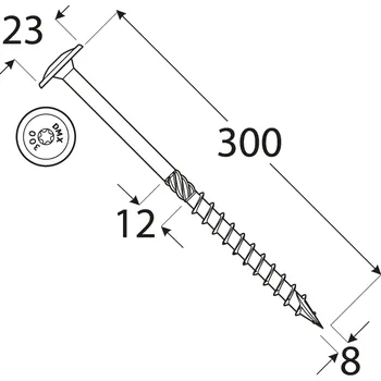 Vrut CT 08300 tesařský vrut s talířovou hlavou 8x300 50kus/bal
