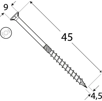 Vrut CS 45045 tesařský vrut se zapuštěnou hlavou 4,5x45 200kus/bal
