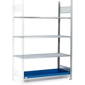 Dílenský regál Regál na malé nádoby, nástavné pole, 3 mřížové rošty, lakovaná záchytná vana, 1312 x 637 x 2000 mm