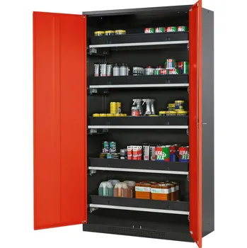 Skříň na chemikálie Systema CS-105, korpus antracitový, dvoukřídlé dveře červené, 5 výsuvných van