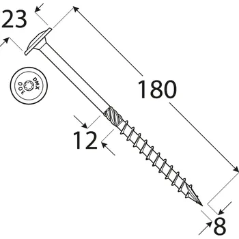 Vrut CT 08180 tesařský vrut s talířovou hlavou 8x180 50kus/bal