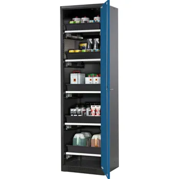 Skříň na chemikálie Systema CS-55R, dveřní závěs vpravo, dveře modré, 5 výsuvných van