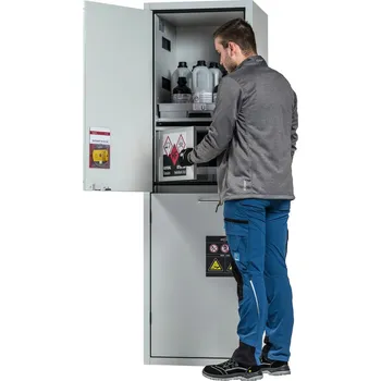 Skříň na kyseliny a louhy SL-Plus, 3 výsuvné police a vnitřní box na toxické kyseliny, dveře levé