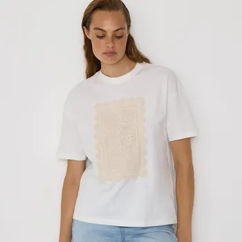 Dámské oblečení Reserved - Tričko s vyšívaným ozdobným motivem - krémová - ZQ950-01X - ZQ950-01X-XL