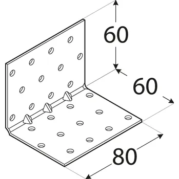 Tesařské kování KMP 6 - úhelník montážní s prolisem 60x60x80x1,5 mm