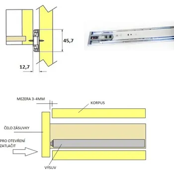 Nábytkové kování Plnovysuv 550mm kul. push