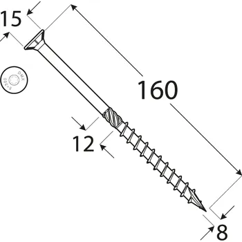 Vrut CS 08160 tesařský vrut se zapuštěnou hlavou 8x160 50kus/bal