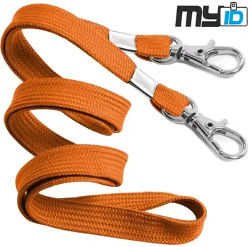 Šňůrka na krk s dvojitou kovovou karabinou, 1ks, oranžová