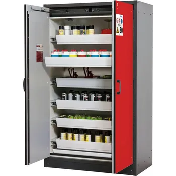 Protipožární skříň na nebezpečné látky asecos Basis-Line typ 30-126, 6 ks vany, antracit-červená