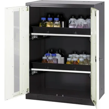 Skříň na chemikálie Systema CS-82G, korpus antracitové barvy, křídlové dveře bílé, 2 výsuvné vany