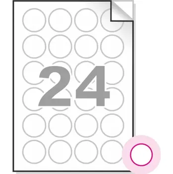 Samolepící etiketa Samolepící etikety, A4, 100ks, (prům.40mm), 24ks/A4 - kulaté