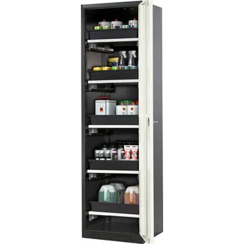 Skříň na chemikálie Systema CS-55RG, dveřní závěs vpravo, prosklené dveře bílé, 5 výsuvných van