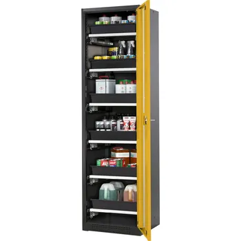 Skříň na chemikálie Systema-T CS-56RG, korpus antracitový, křídlové dveře žluté, 6 výsuvných van