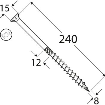 Vrut CS 08240 tesařský vrut se zapuštěnou hlavou 8x240 50kus/bal