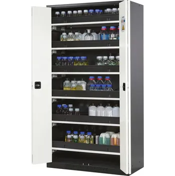 Skříň na chemikálie Systema CS-106, korpus antracitové barvy, skládací dveře bílé, 6 výsuv. van