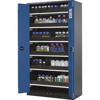 Skříň na chemikálie Systema CS-106, korpus antracitové barvy, skládací dveře modré, 6 výsuv. van