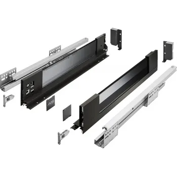 Nábytkové kování Zásuvkový Box Slim sklo v bočnici A2 84/350mm nízký Černá 350A2