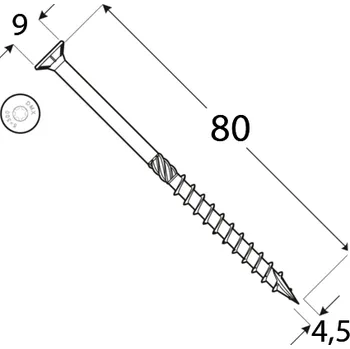Vrut CS 45080 tesařský vrut se zapuštěnou hlavou 4,5x80 100kus/bal