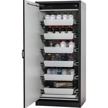 Protipožární skříň na nebezpečné látky asecos Basis-Line typ 30-96L, antracit-žlutá, 6 ks vany