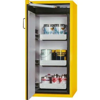 Protipožární skříň na nebezpečné látky asecos Edition G-600, 3 výsuvné vany, dveře pravé, žlutá